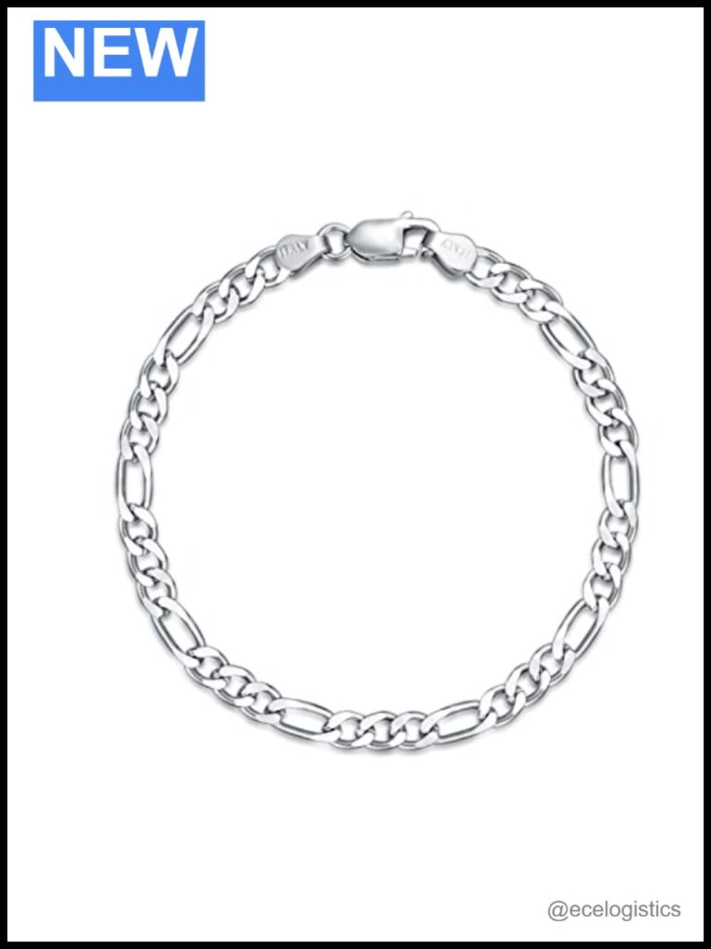 925 Sterling Silver Figaro Chain Link Bracelet Unisex Lobster Claw 4mm